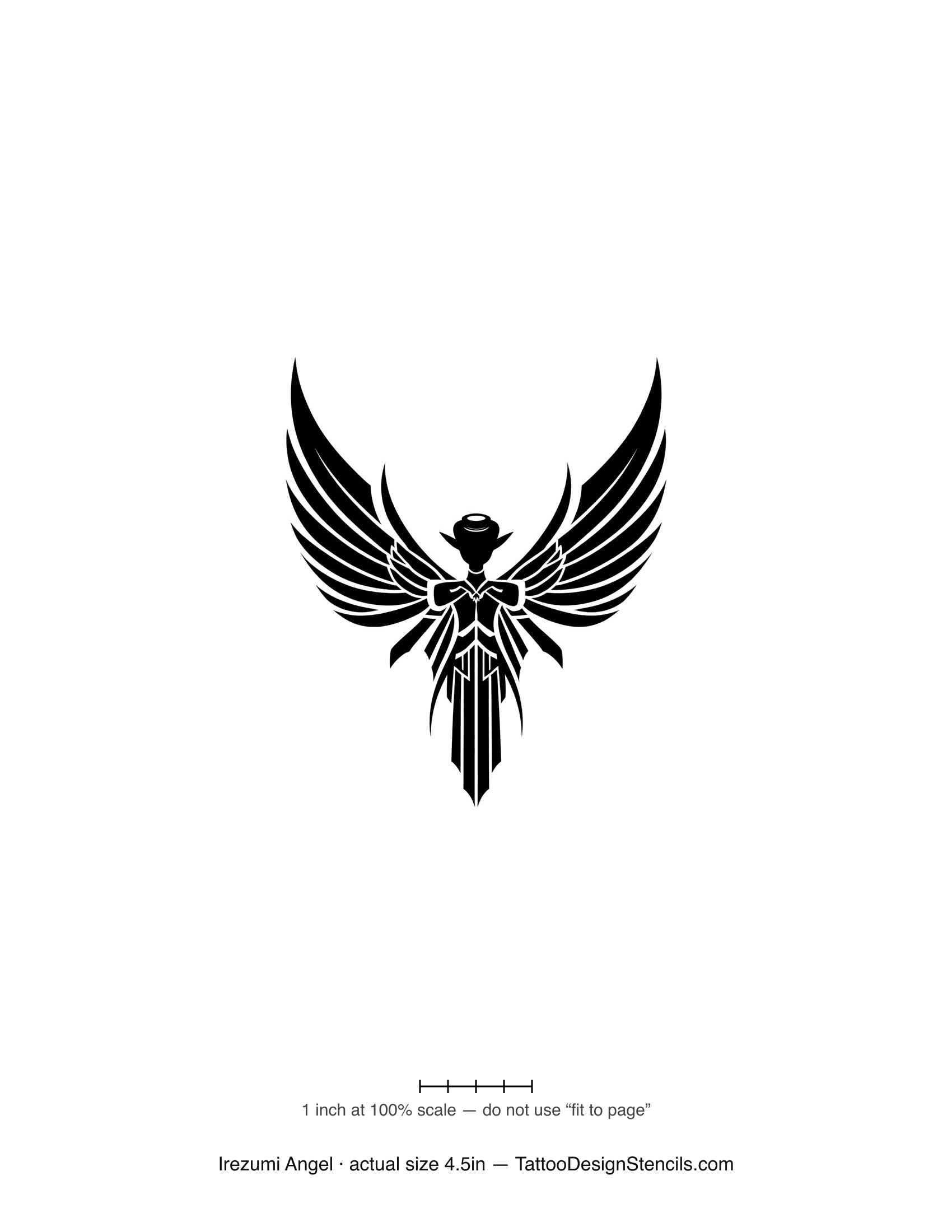 Japanese irezumi angel tattoo stencil — bold graphic winged figure
