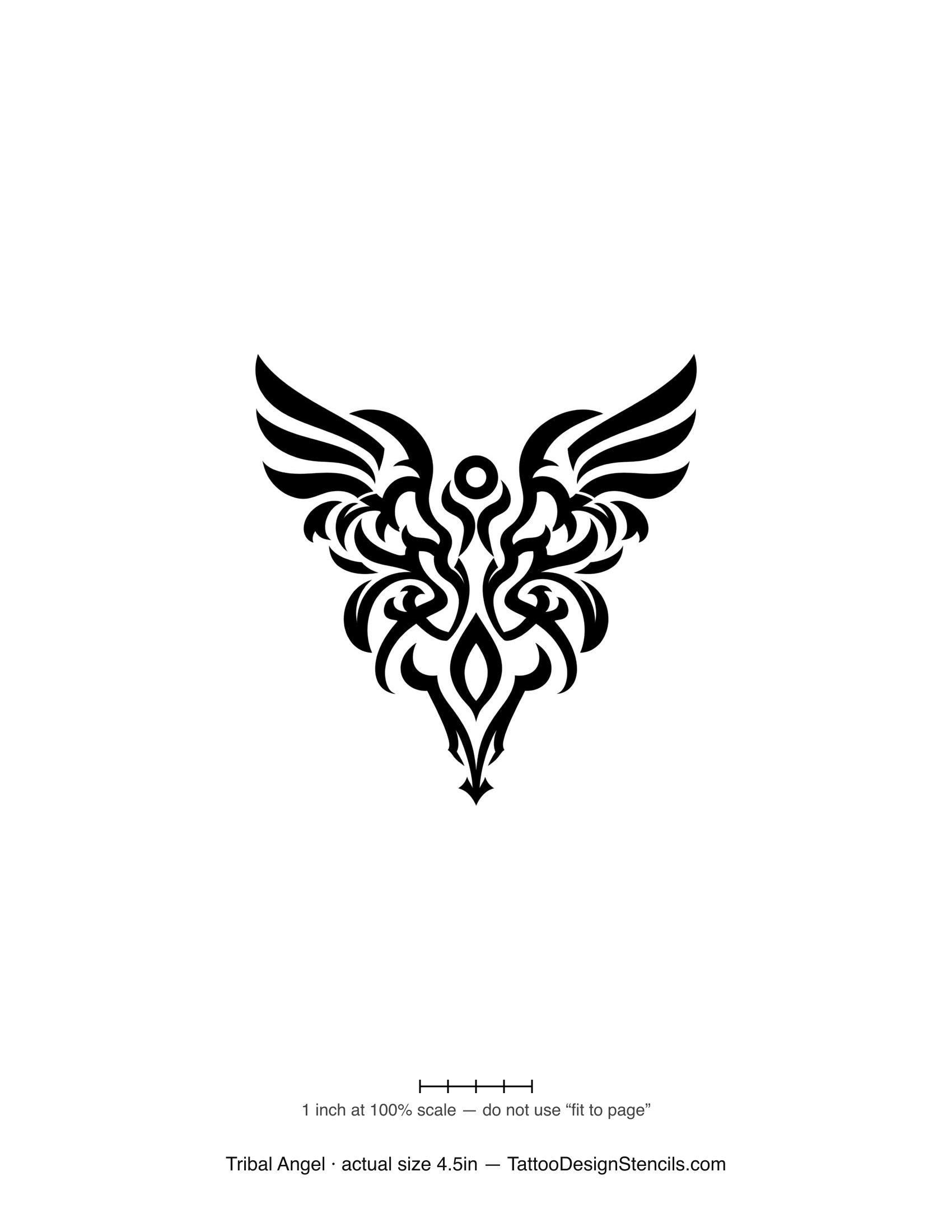 Tribal angel tattoo stencil — sweeping tribal wings and blades