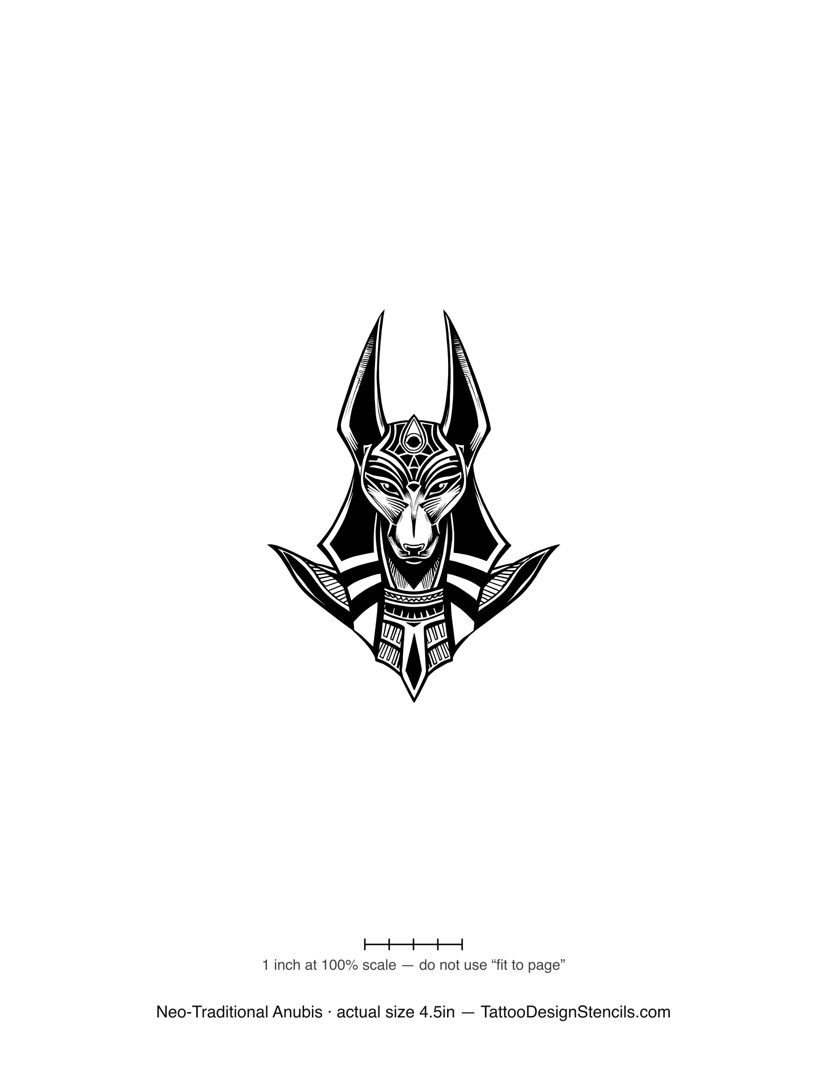Neo-traditional Anubis tattoo stencil — ornate jackal head with Egyptian detail