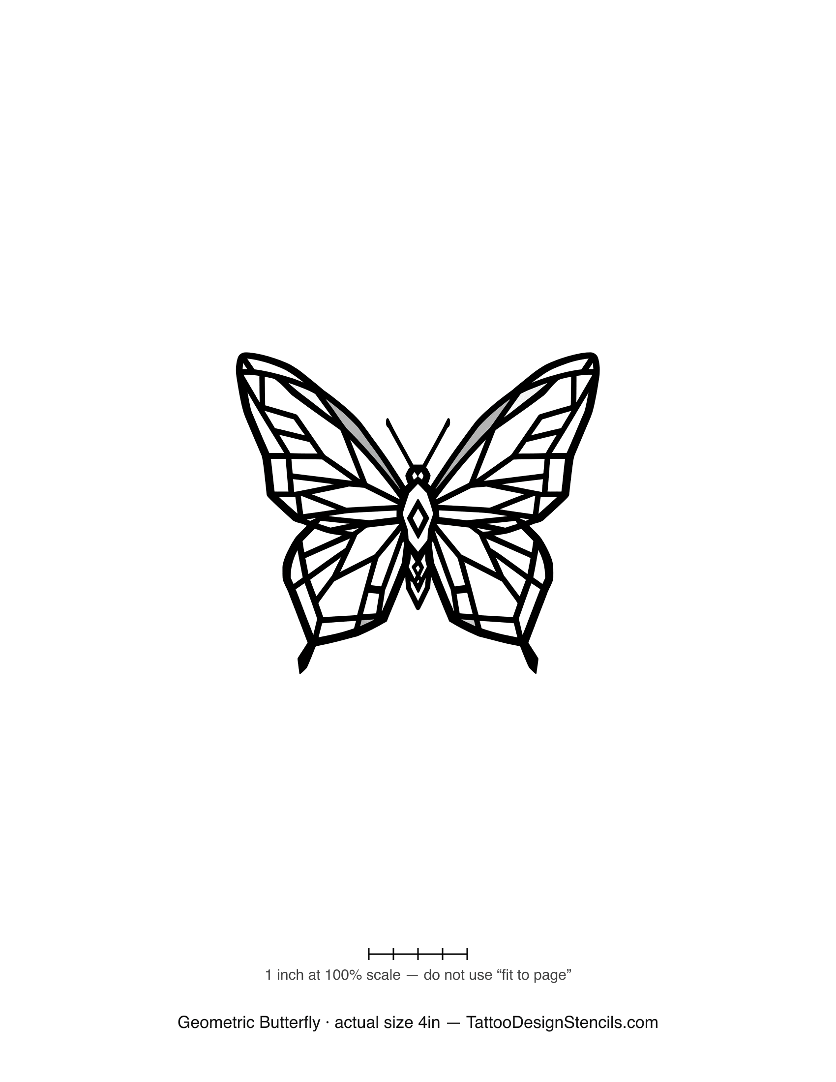 Geometric butterfly tattoo stencil — faceted stained-glass wing cells