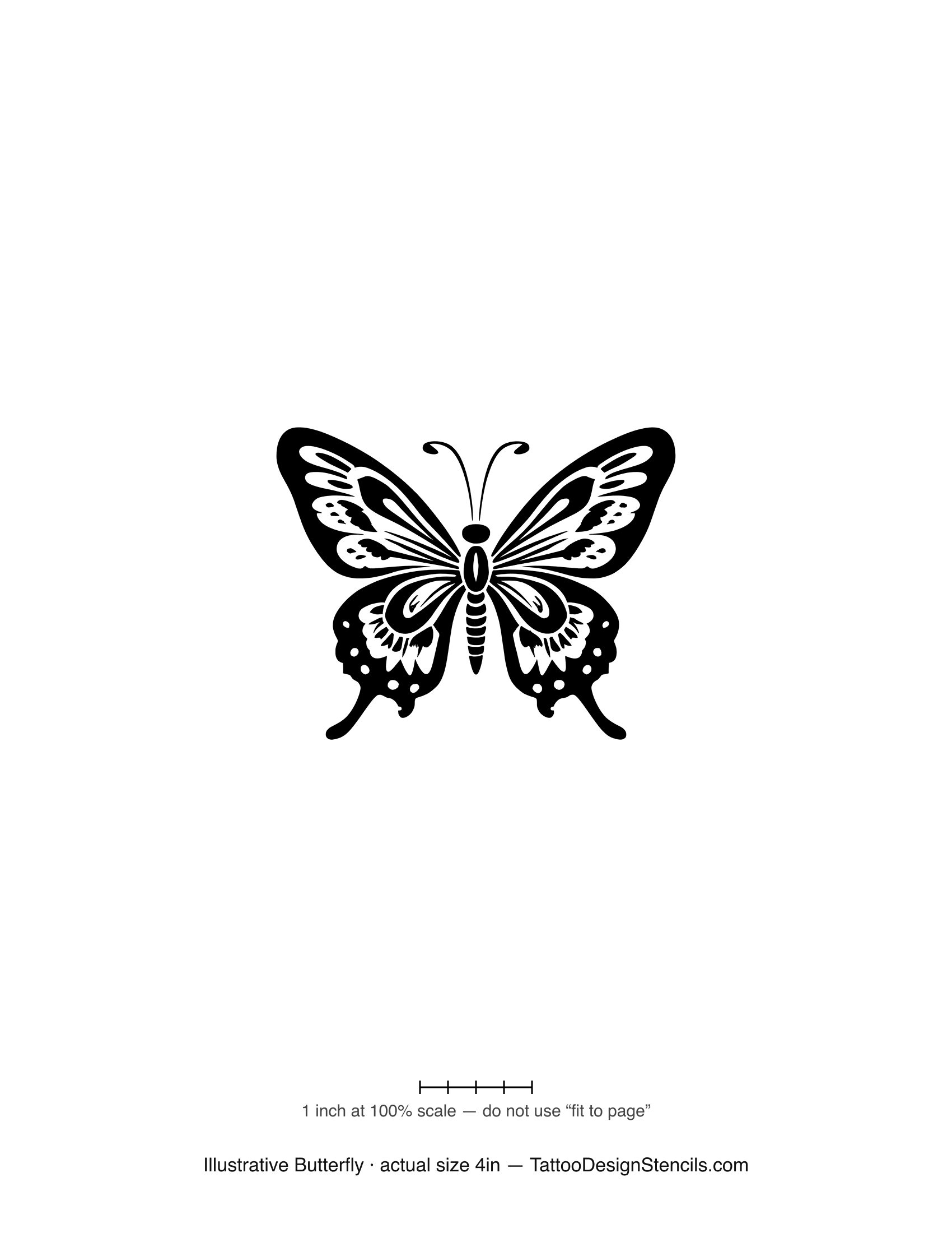 Illustrative butterfly tattoo stencil — sketch-style detailed symmetric wings