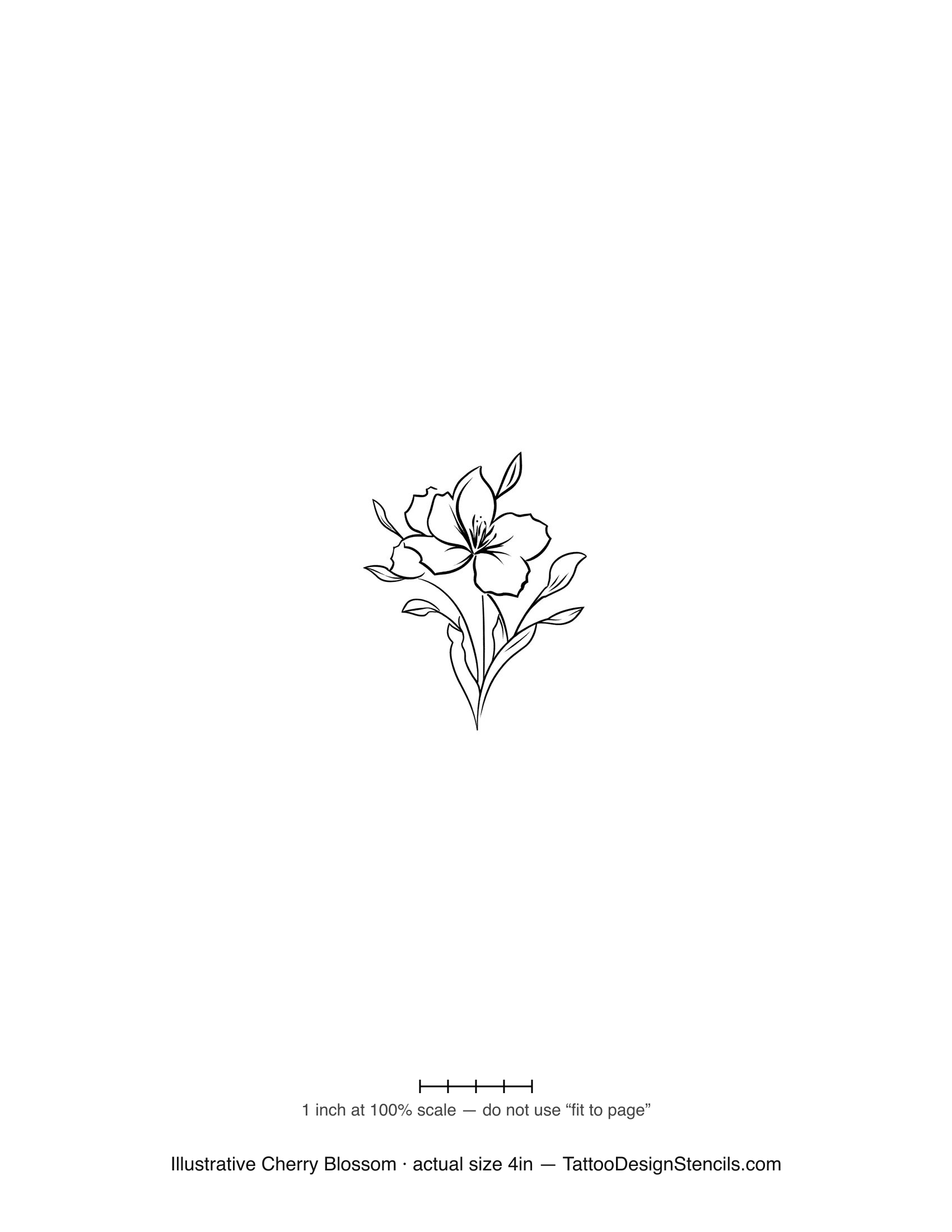 Illustrative cherry blossom tattoo stencil — detailed single bloom