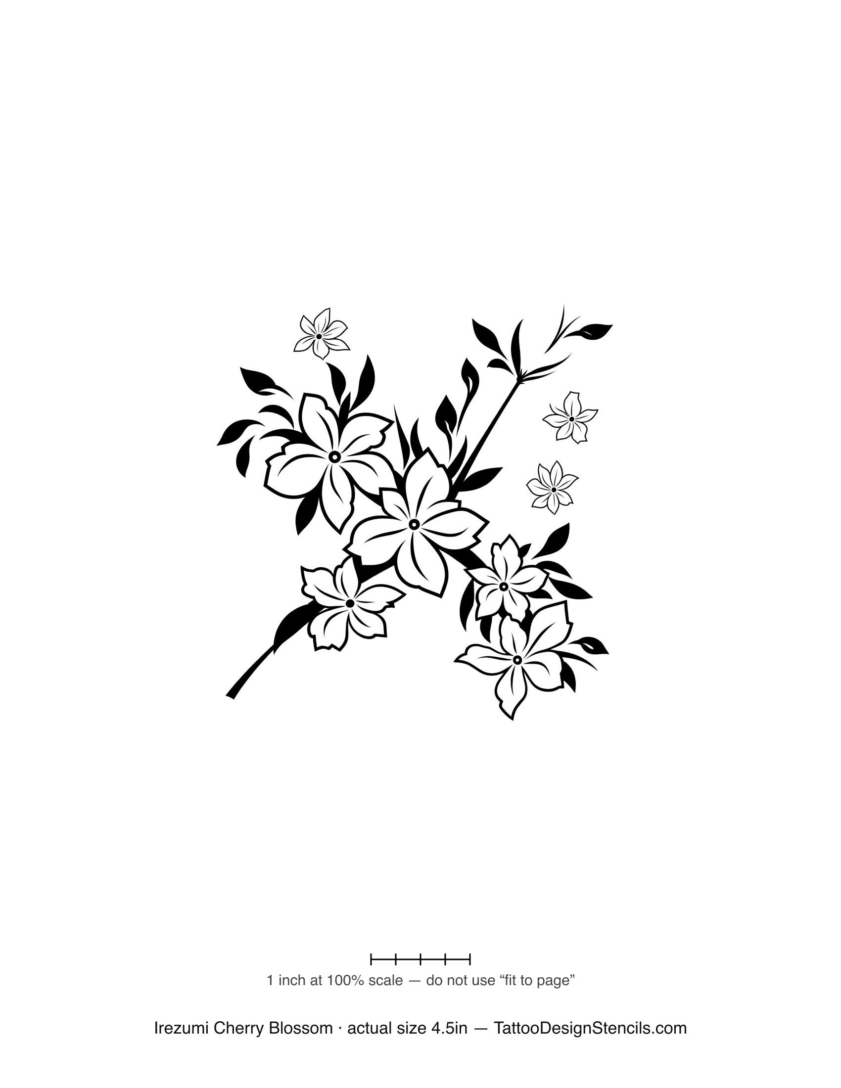 Japanese irezumi cherry blossom tattoo stencil — sakura branch spray
