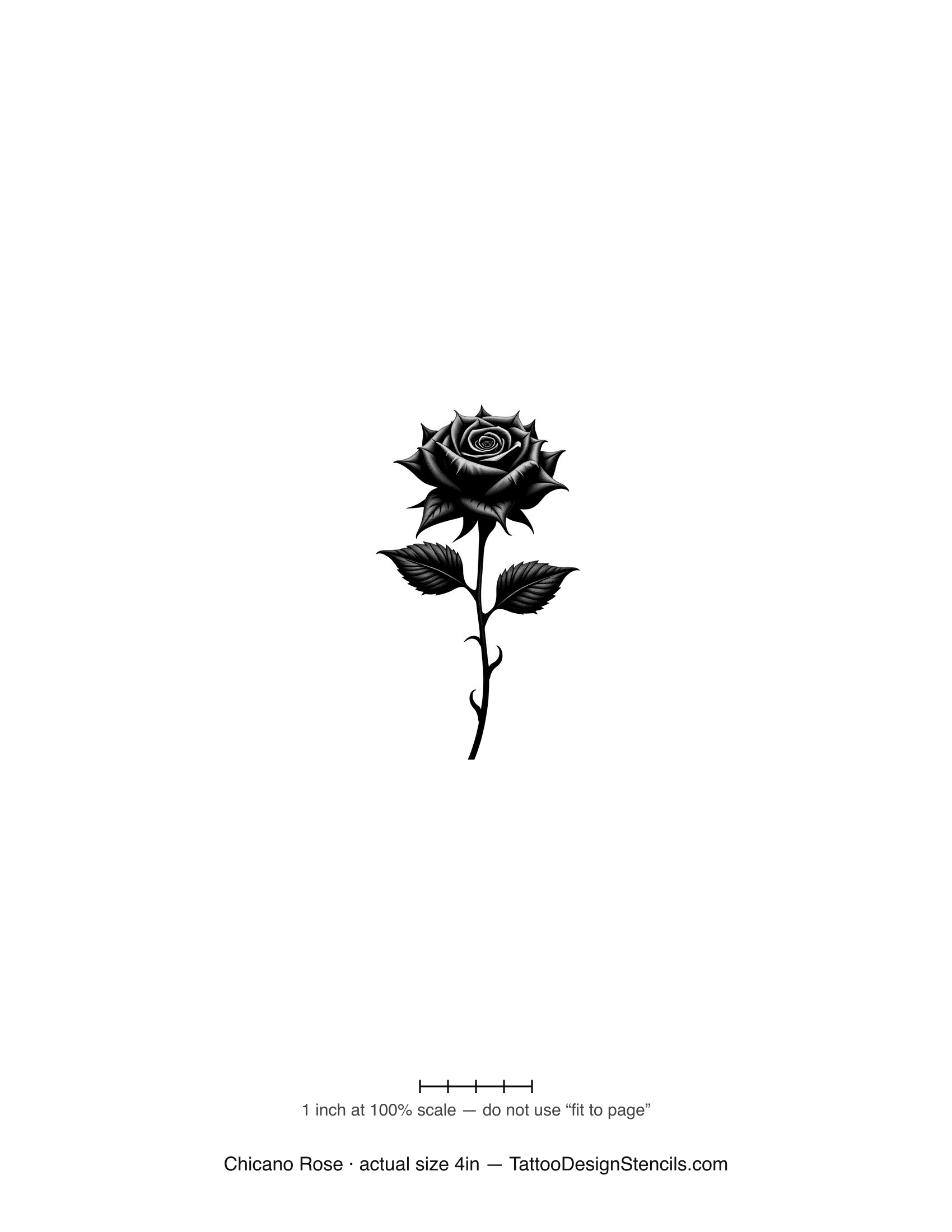 Chicano rose tattoo stencil — black and grey rose with smooth fine shading