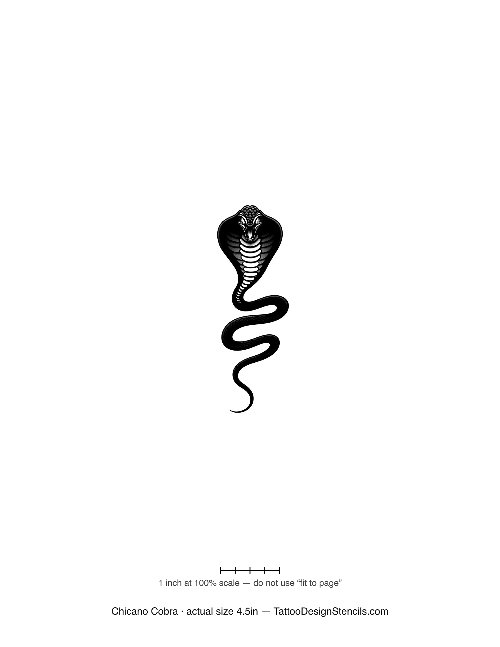 Chicano cobra tattoo stencil — hooded cobra in smooth black and grey shading