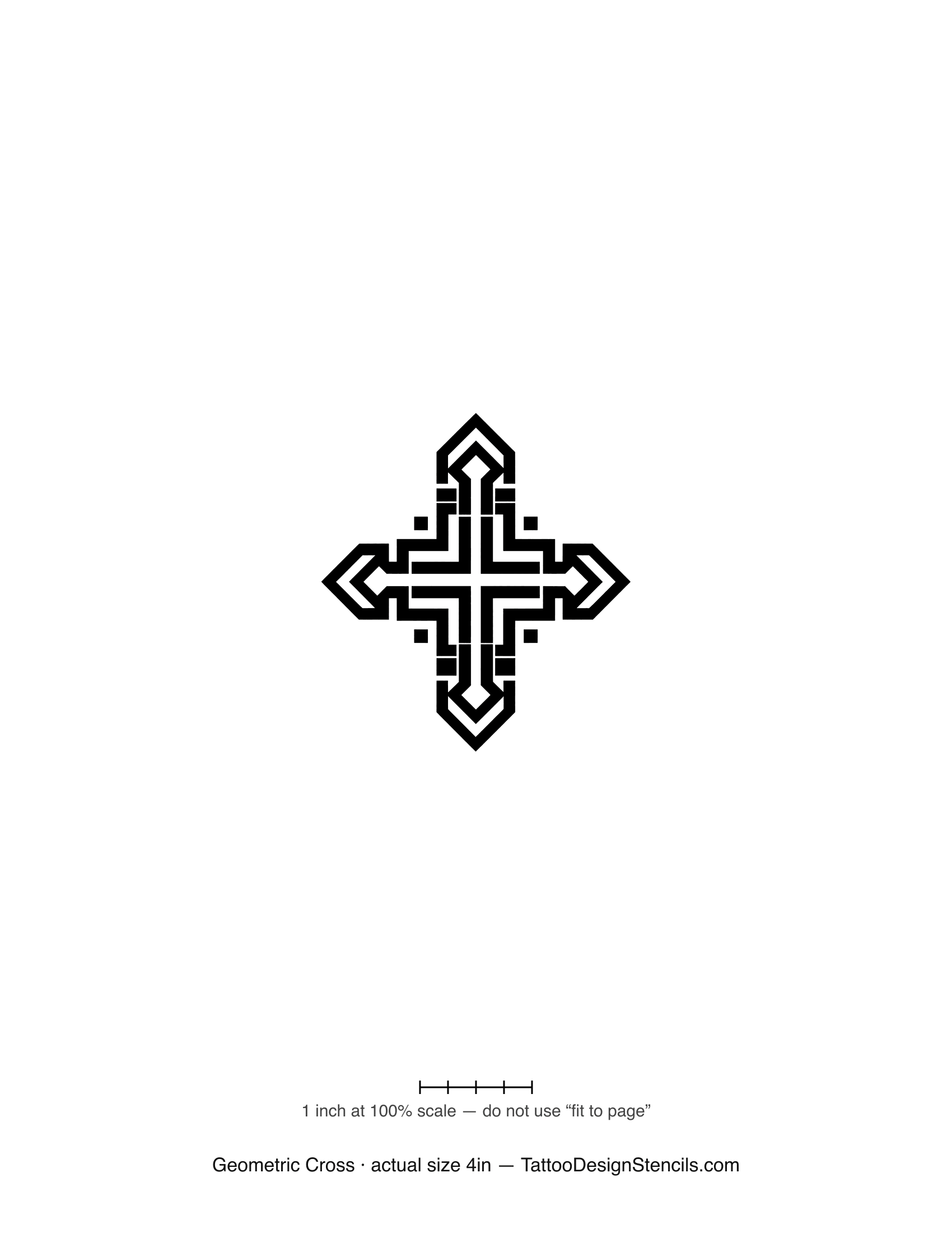 Geometric cross tattoo stencil — clean interlocking bands, symmetric