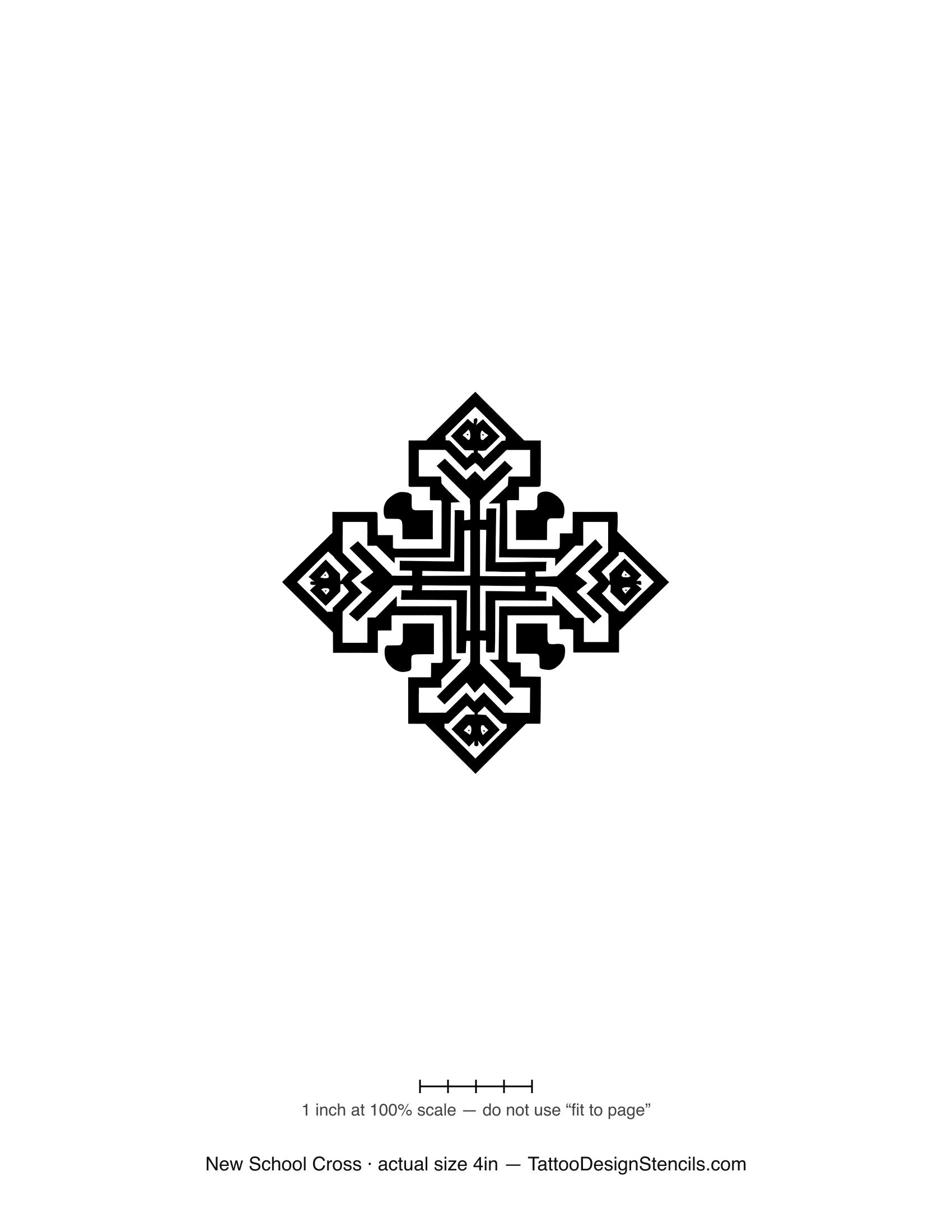 New school cross tattoo stencil — heavy outline with graphic diamond frame