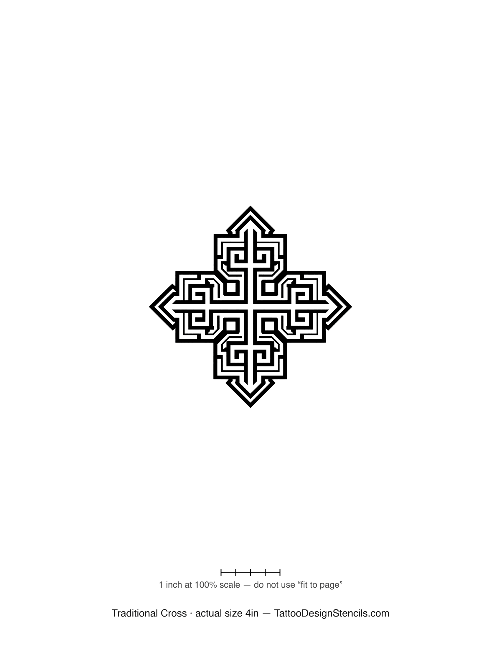 Traditional cross tattoo stencil — bold old-school knotwork linework