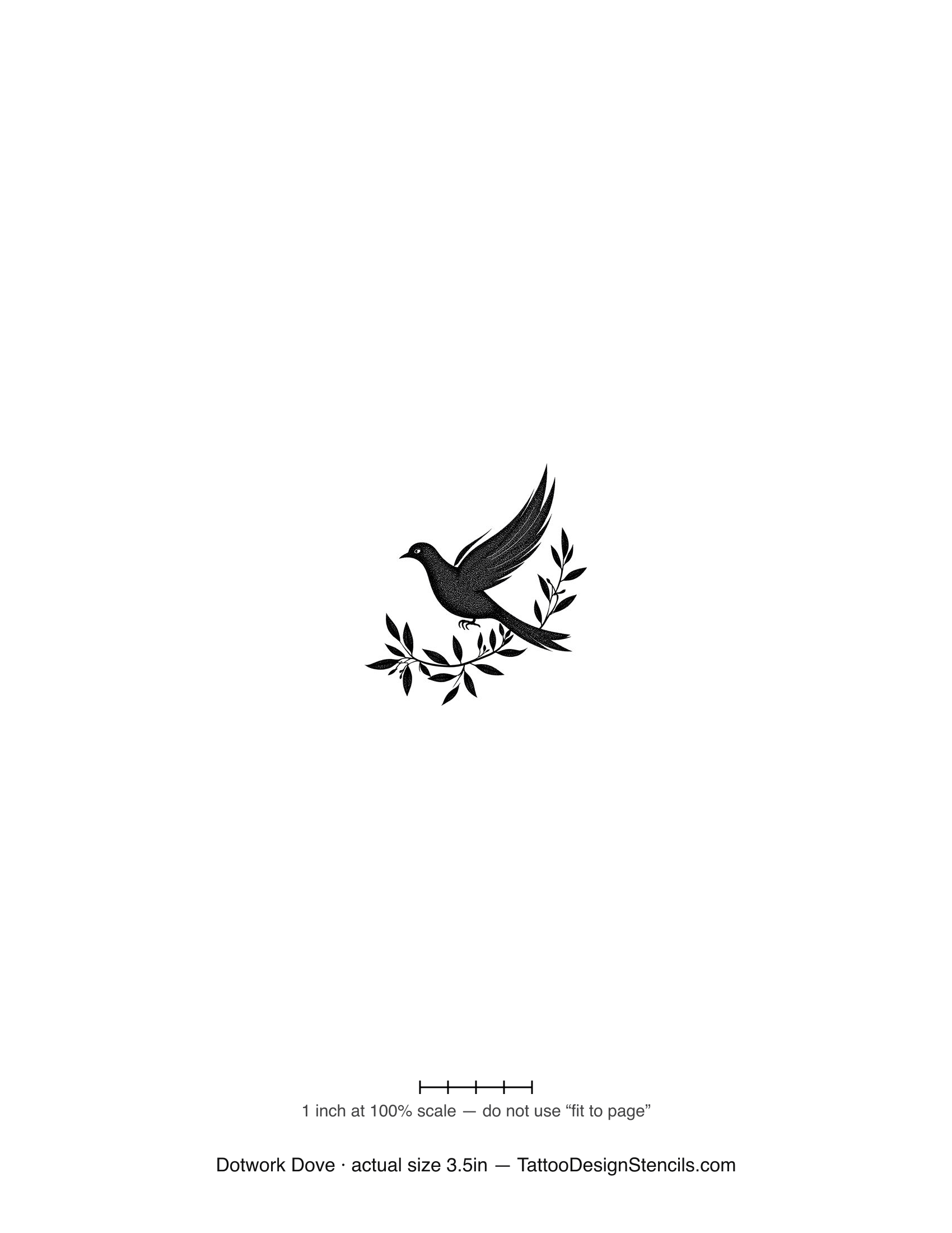 Dotwork dove tattoo stencil — dove with olive branch in fine stipple