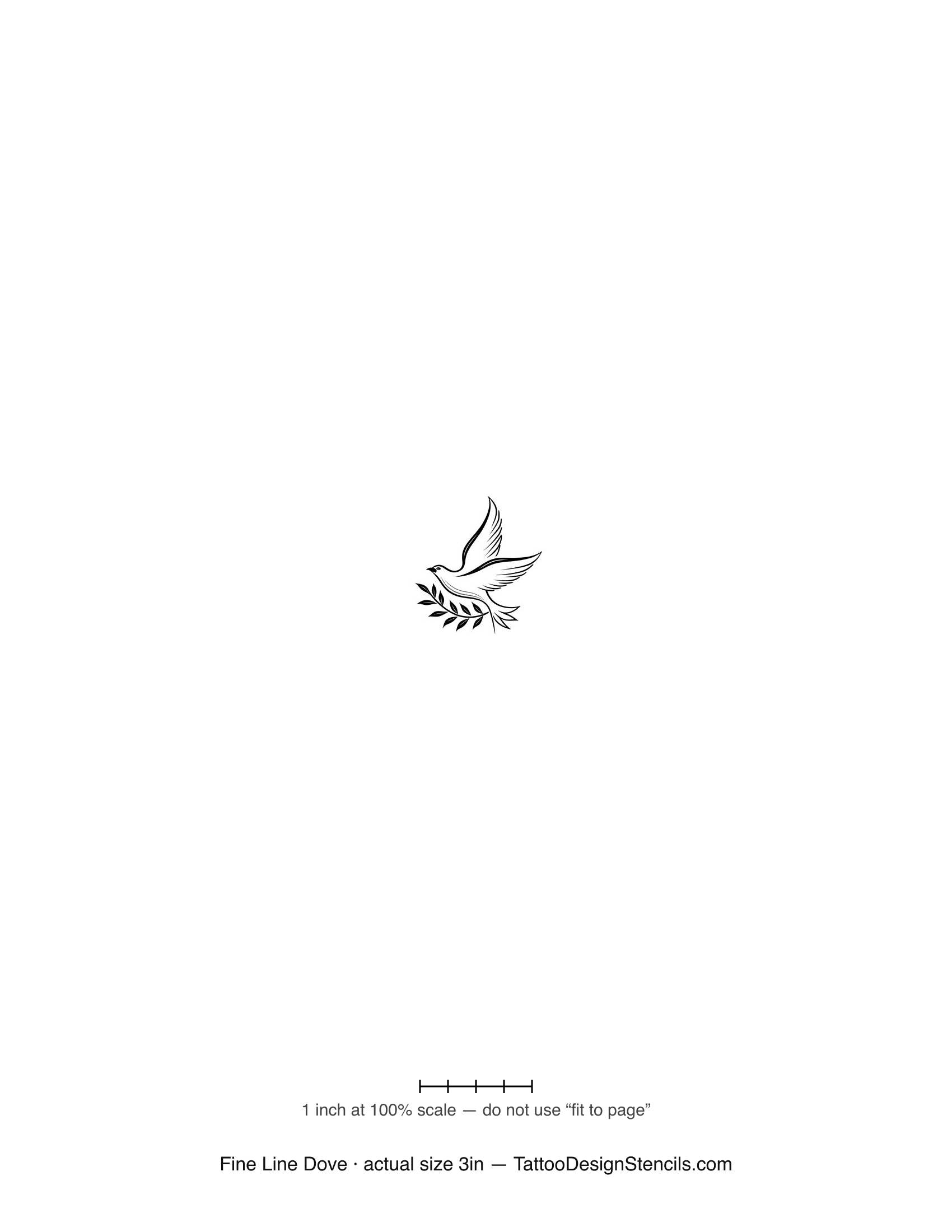 Fine line dove tattoo stencil — minimal dove with olive sprig