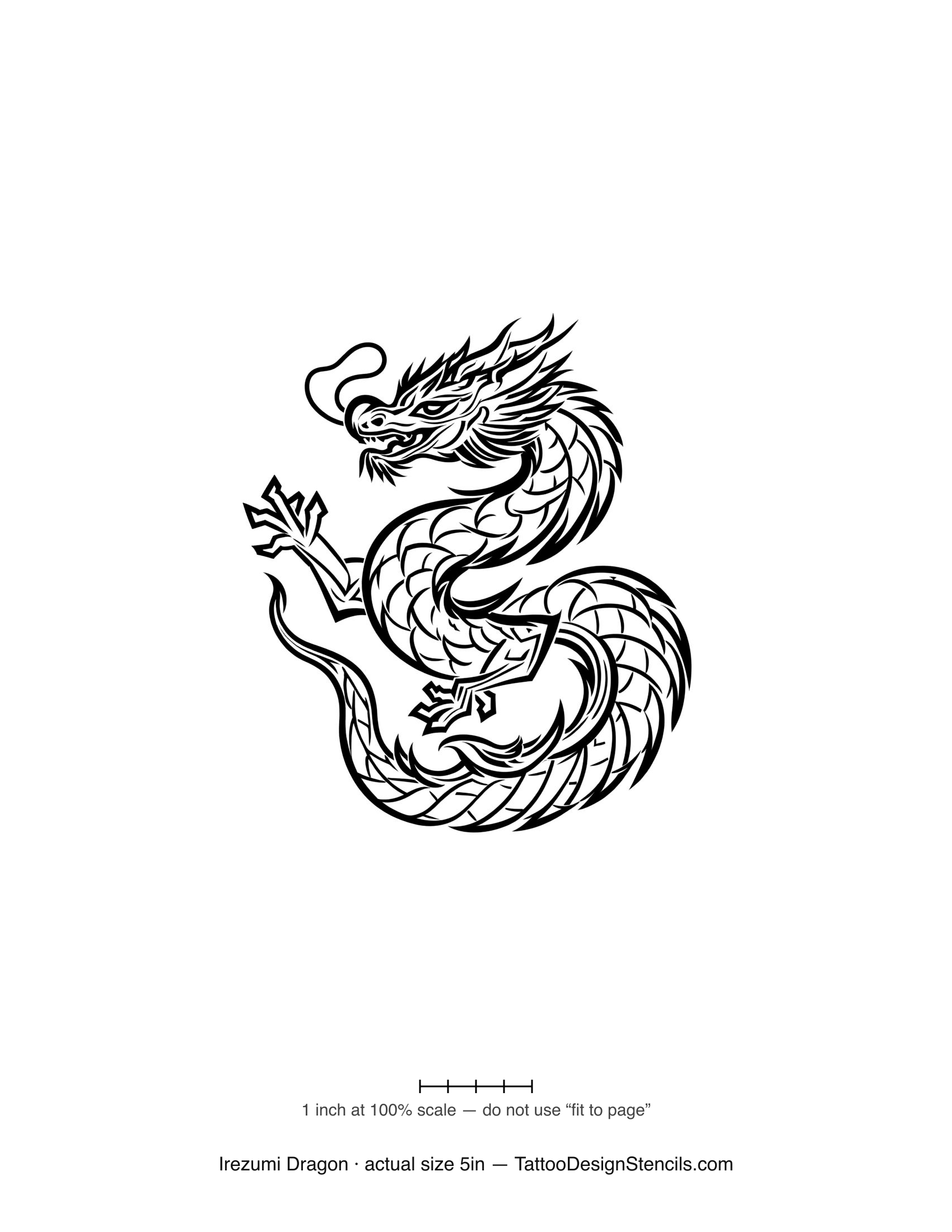 Japanese irezumi dragon tattoo stencil — classic bold scaled dragon