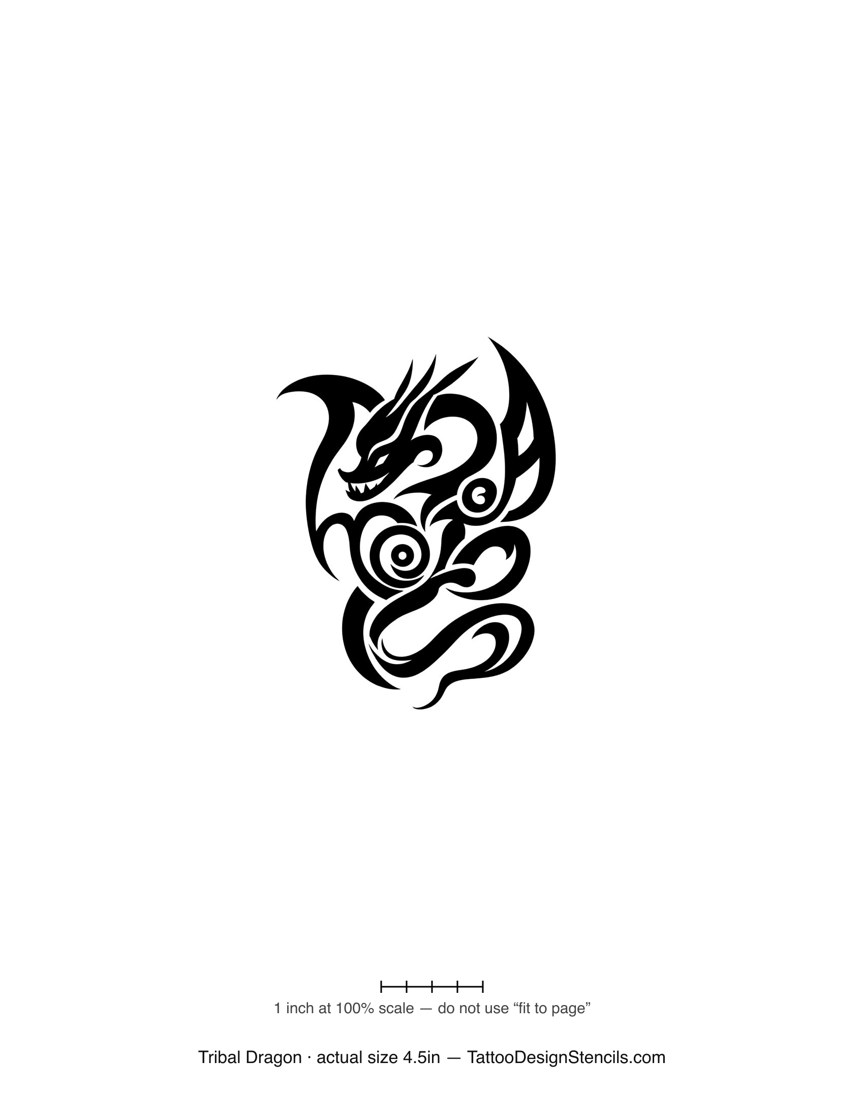Tribal dragon tattoo stencil — sweeping solid black tribal dragon