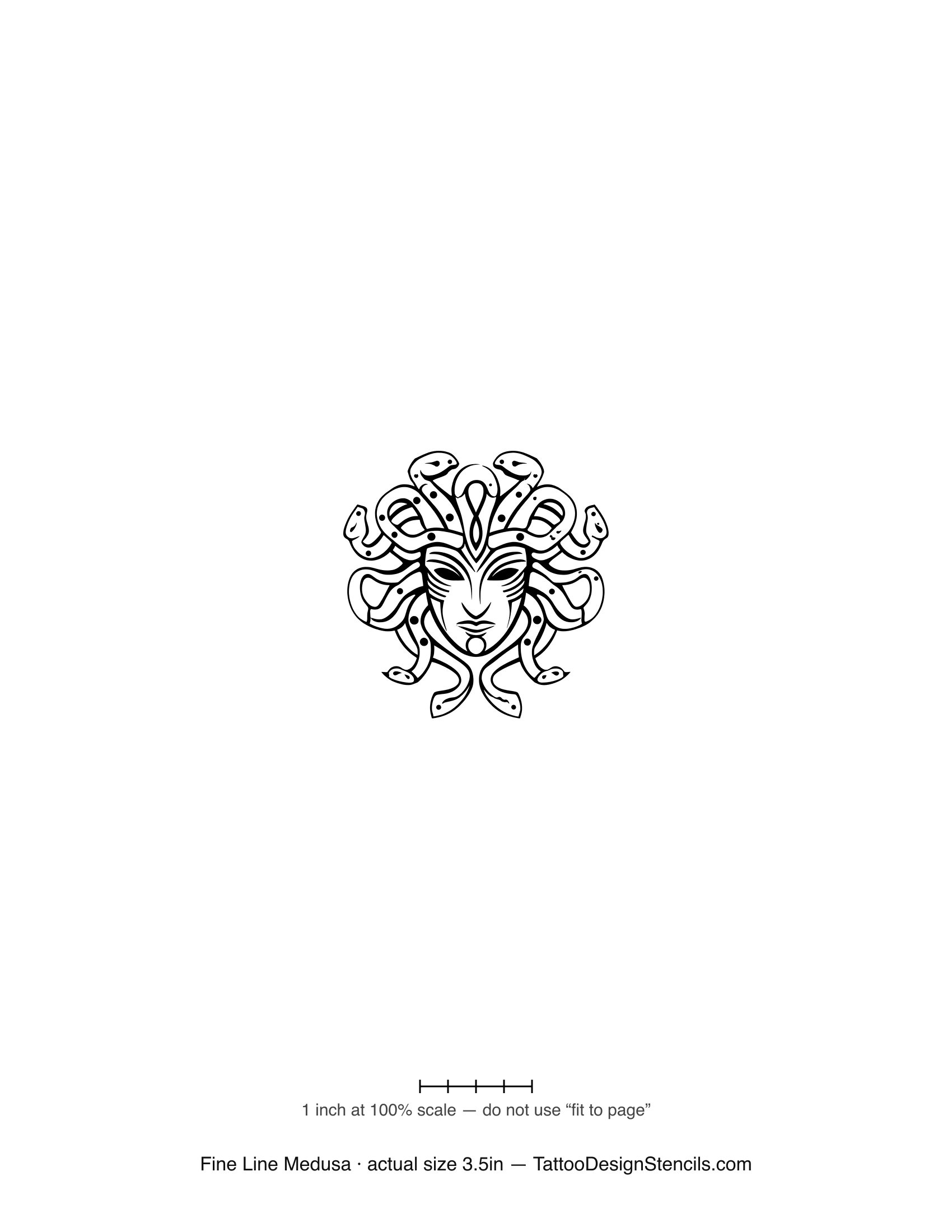 Fine line Medusa tattoo stencil — continuous thin lines with dot accents