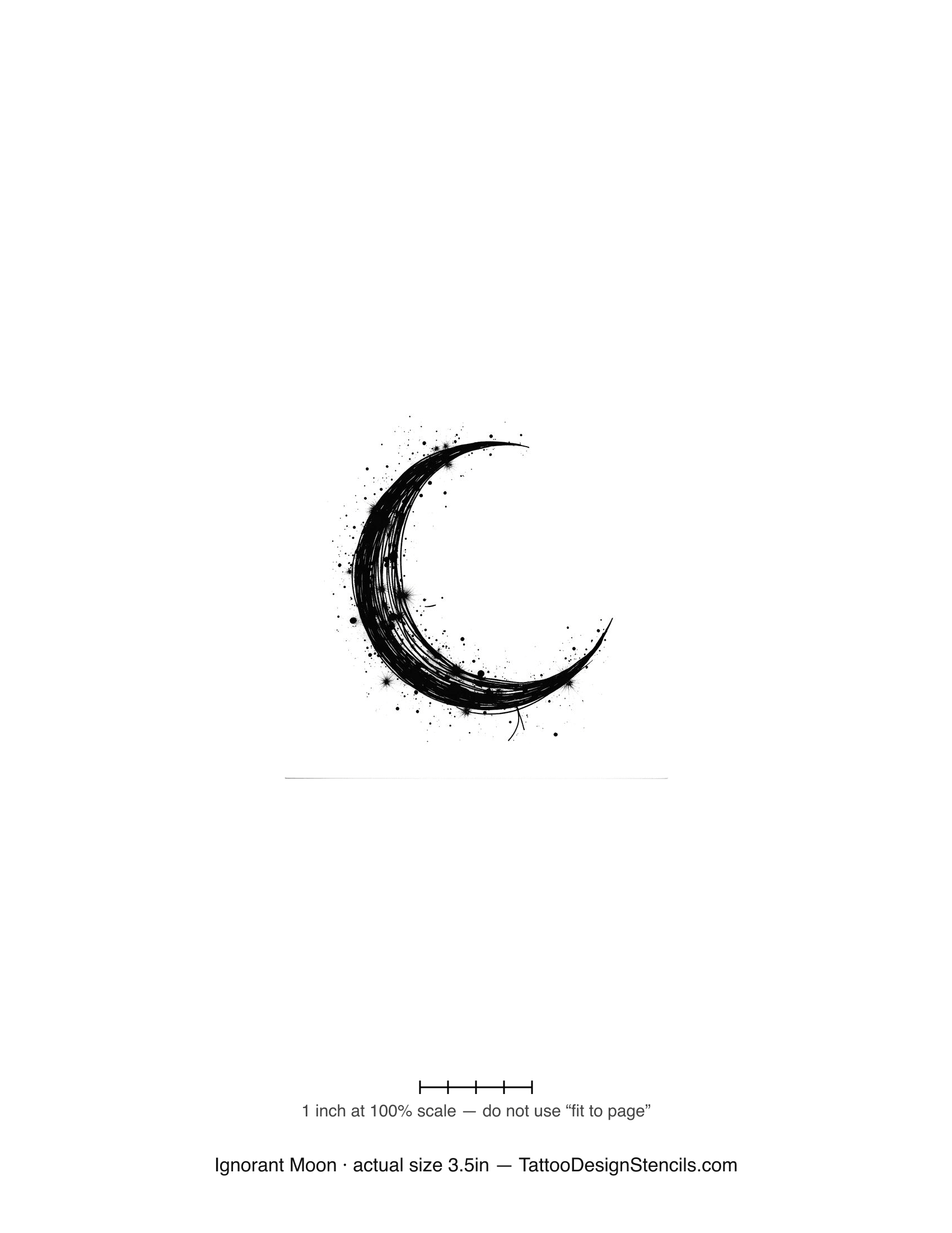 Ignorant style moon tattoo stencil — smudged splattered crude crescent