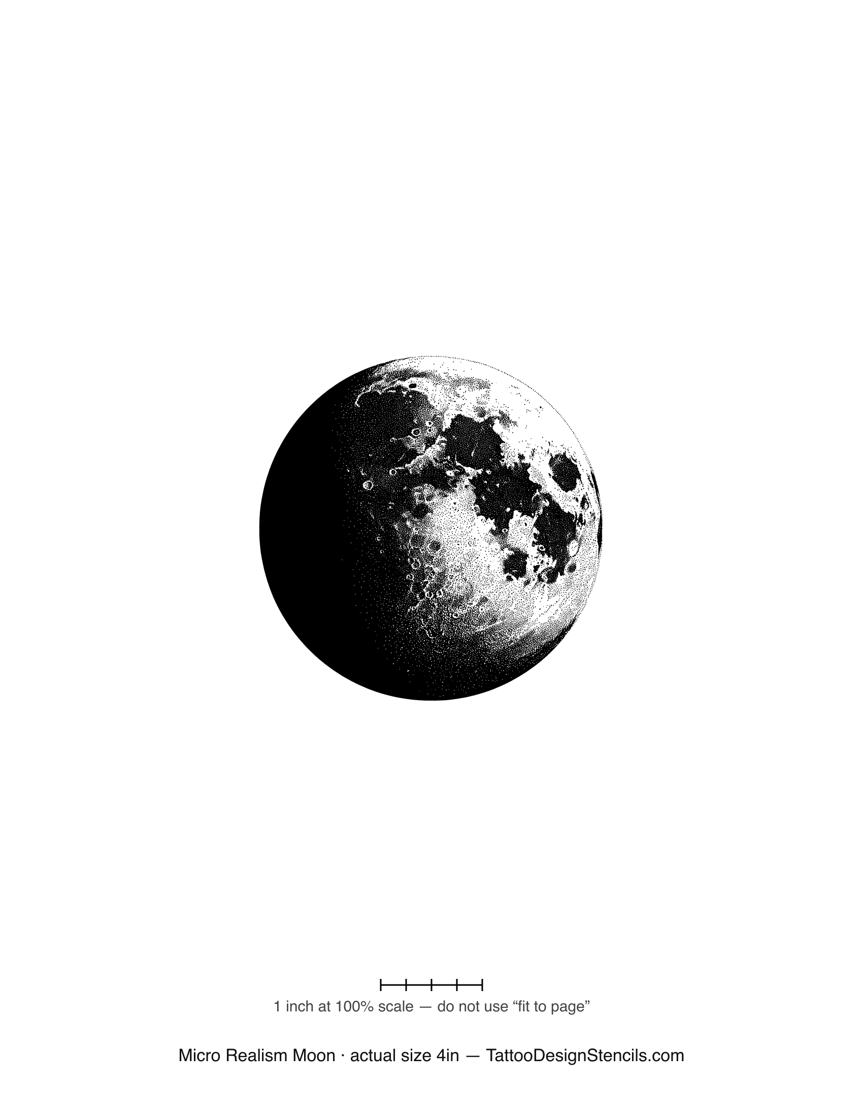 Micro realism moon tattoo stencil — photoreal full moon with fine crater detail