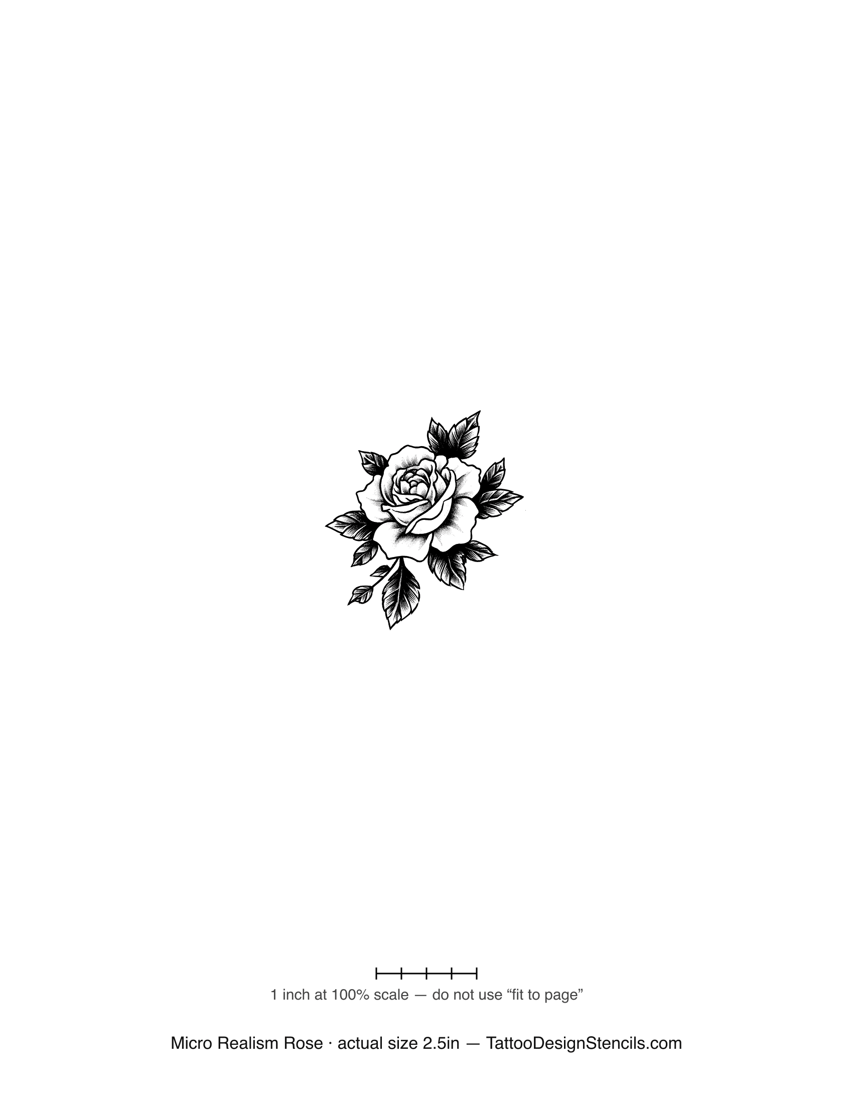 Micro realism rose tattoo stencil — finely detailed realistic rose at small scale
