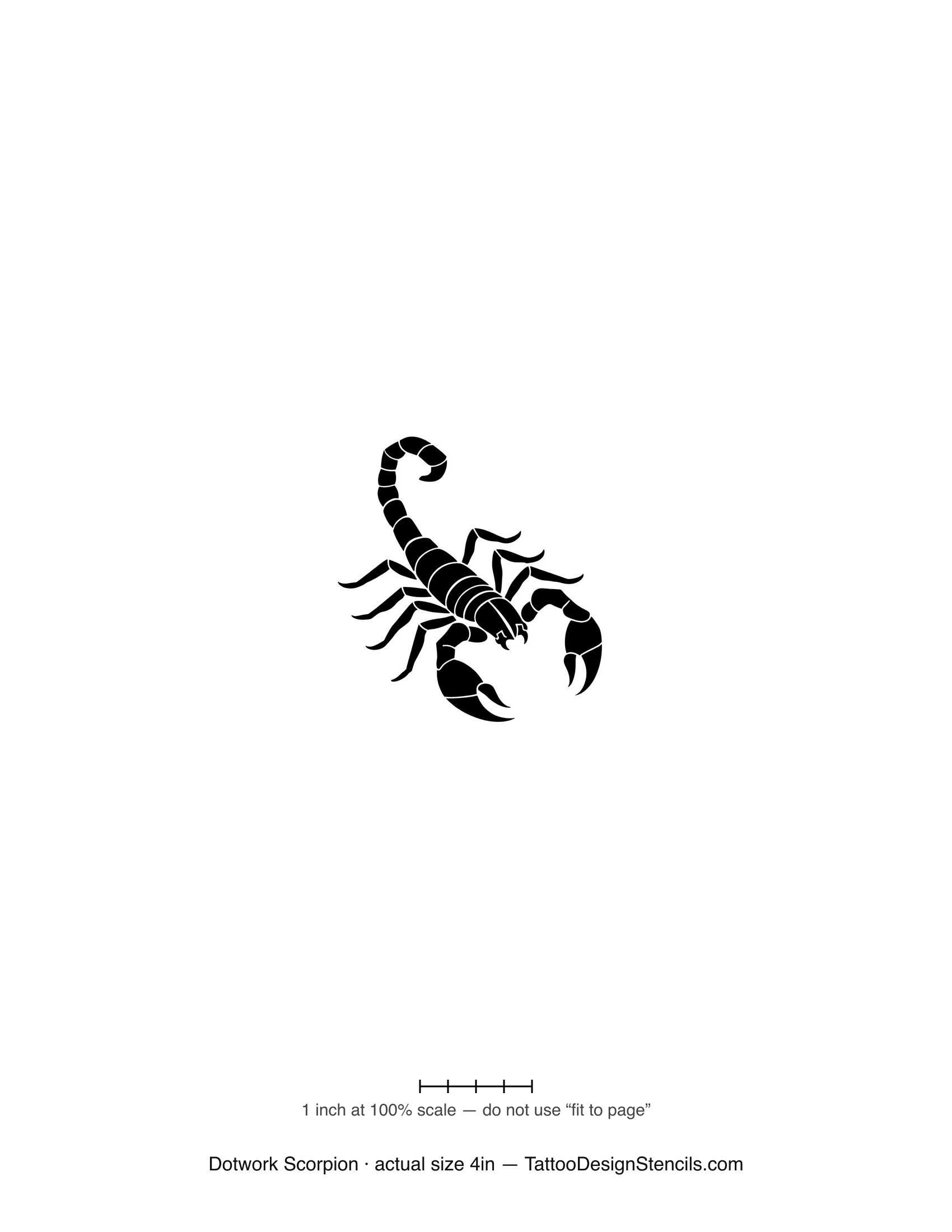Dotwork scorpion tattoo stencil — stippled scorpion with raised tail