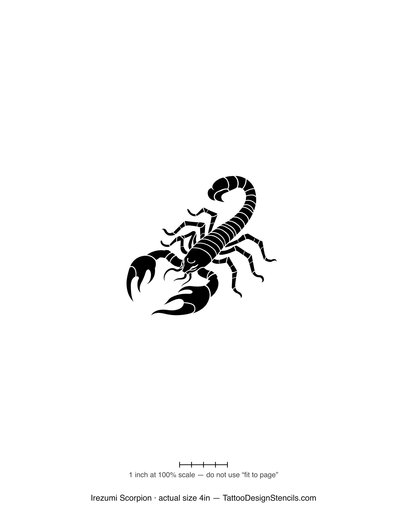 Japanese irezumi scorpion tattoo stencil — bold patterned scorpion