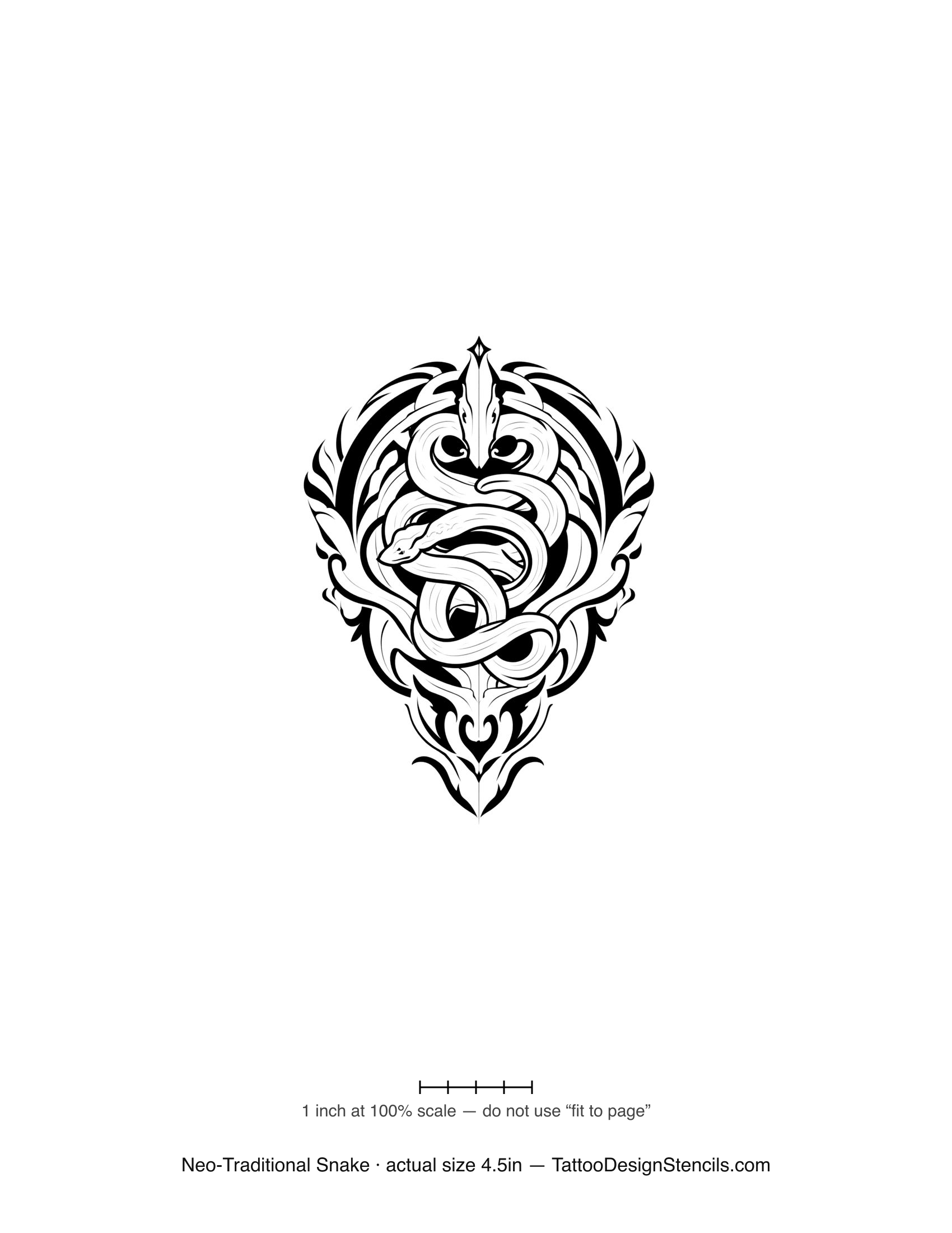 Neo-traditional snake tattoo stencil — ornate knotted serpent