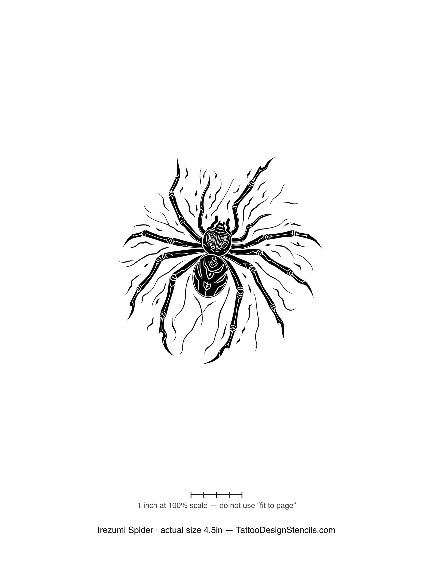 Japanese irezumi spider tattoo stencil — ornate spider with flowing patterned legs