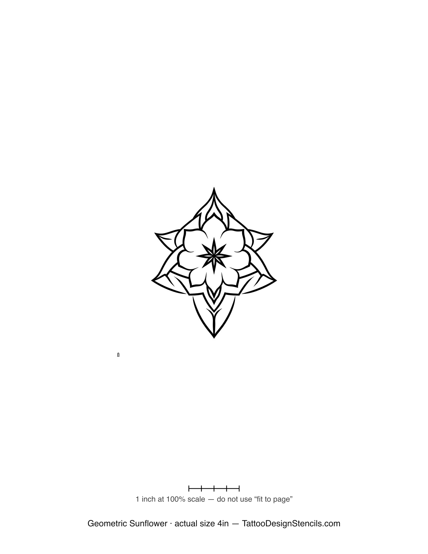 Geometric sunflower tattoo stencil — symmetric radial geometric bloom