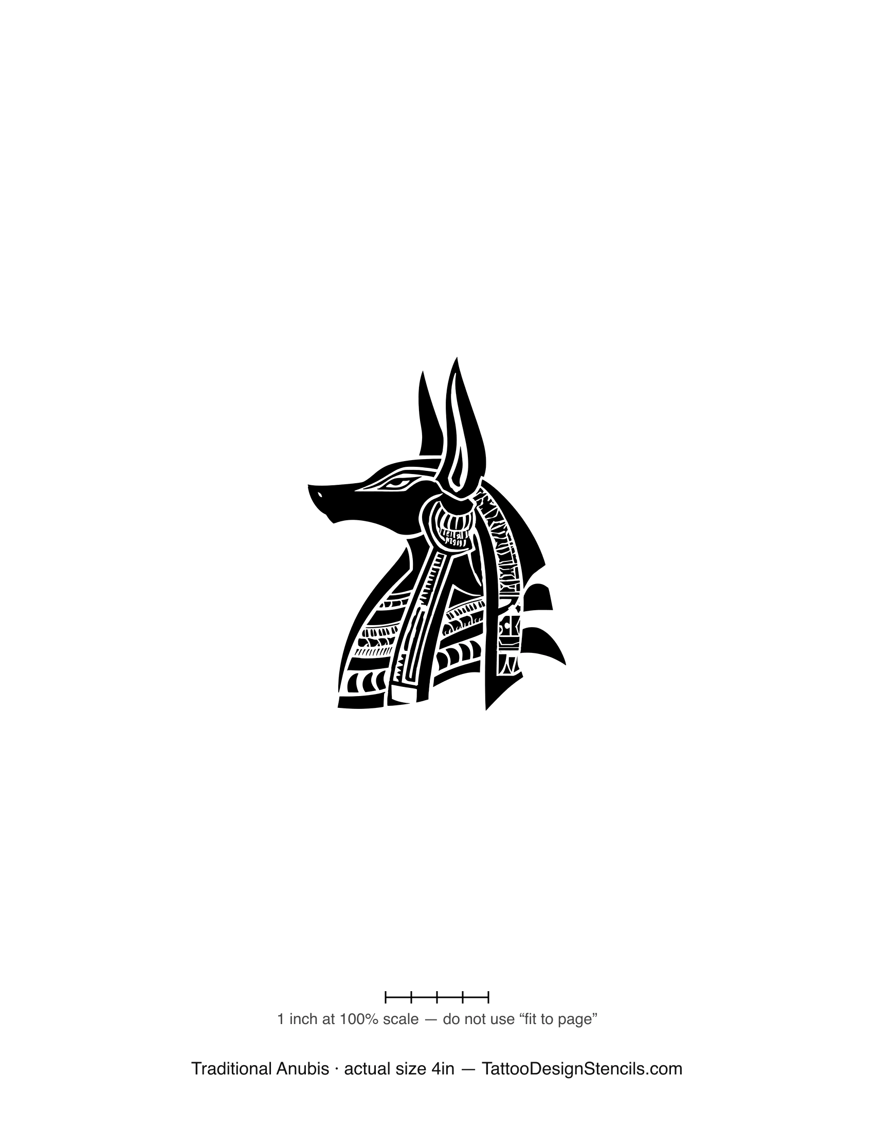 Traditional Anubis tattoo stencil — jackal bust with Egyptian collar detail