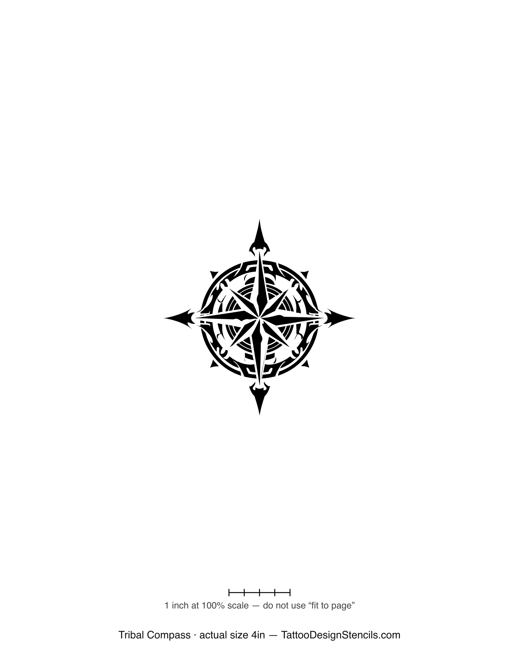 Tribal compass tattoo stencil — compass rose with tribal points